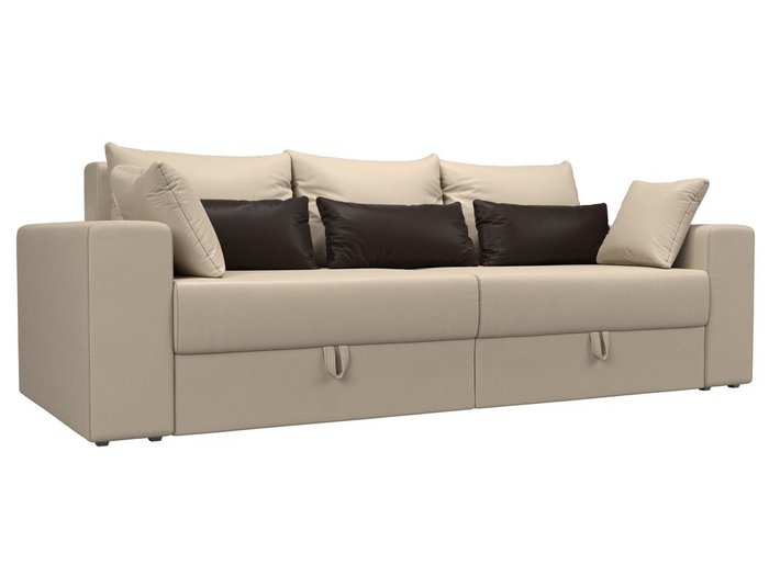 Прямой диван-кровать Мэдисон бежево-коричневого цвета (экокожа)
