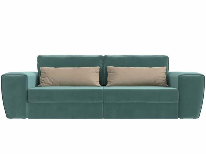 Прямой диван-кровать Лига 008 бирюзового цвета с бежевыми подушками - купить Прямые диваны по цене 62999.0