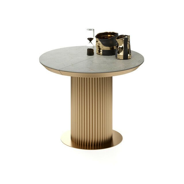 Раздвижной обеденный стол Фрах серо-золотого цвета - лучшие Обеденные столы в INMYROOM