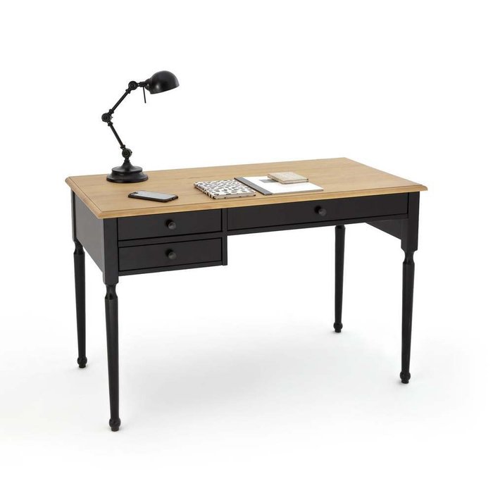 Стол письменный из массива сосны Authentic Style черного цвета - купить Письменные столы по цене 38804.0