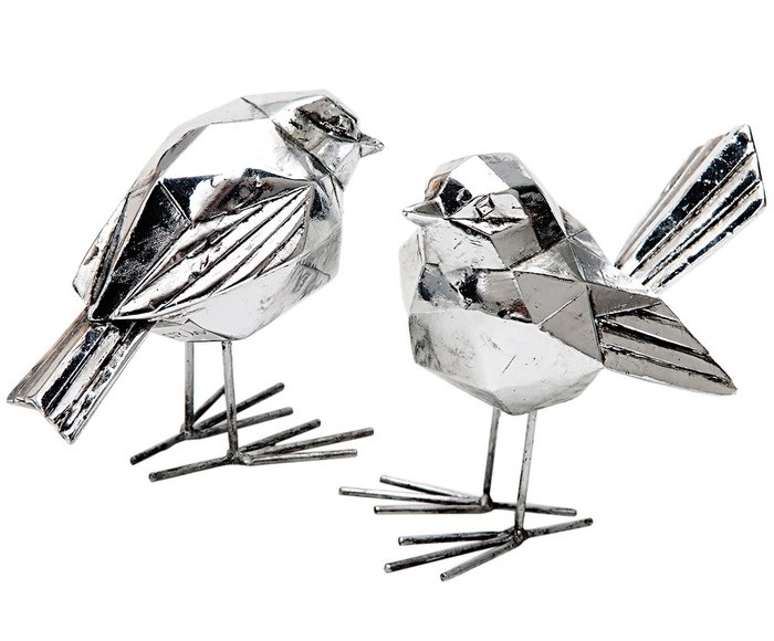 Набор из двух декоративных элементов Birds серебристого цвета