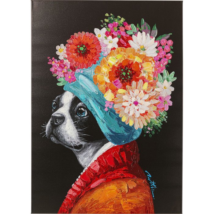 Картина Dog Flowers черного цвета