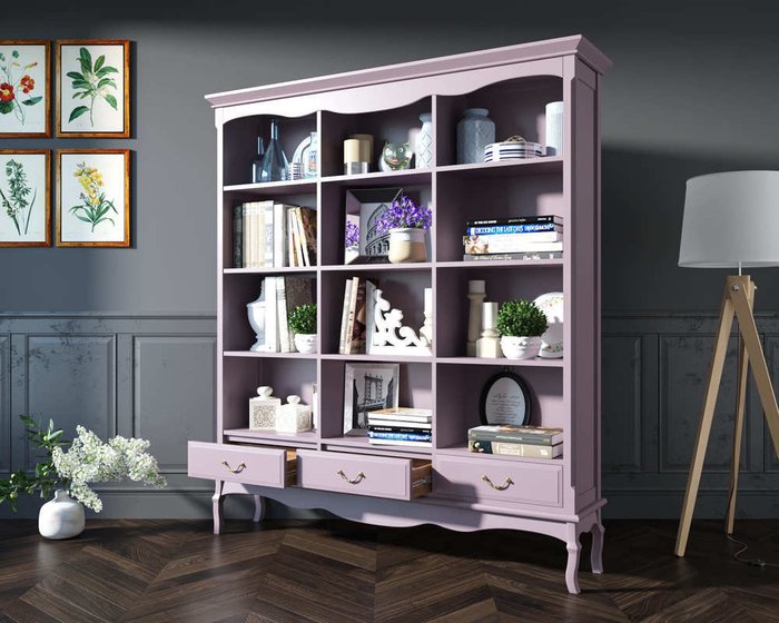 Книжный шкаф тройной Leontina Lavanda фиолетового цвета - лучшие Книжные шкафы в INMYROOM