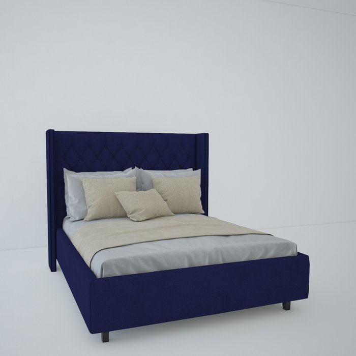 Кровать с декоративными гводиками Wing Велюр Синий 180х200 - купить Кровати для спальни по цене 102000.0