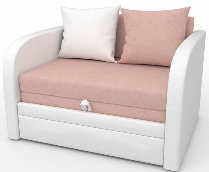 Детский диван-кровать Малыш розового цвета с белой экокожей