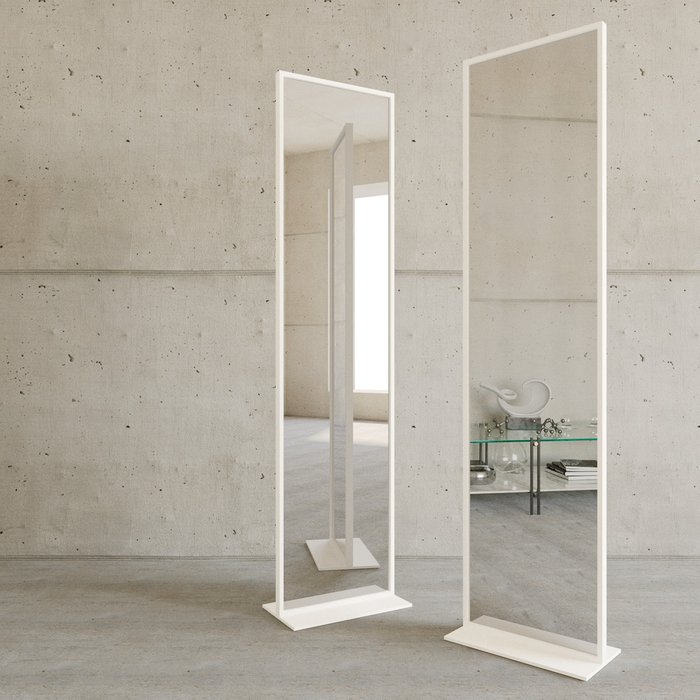Дизайнерское напольное двухстороннее зеркало Zeliso-ll в металлической раме белого цвета - купить Напольные зеркала по цене 28900.0