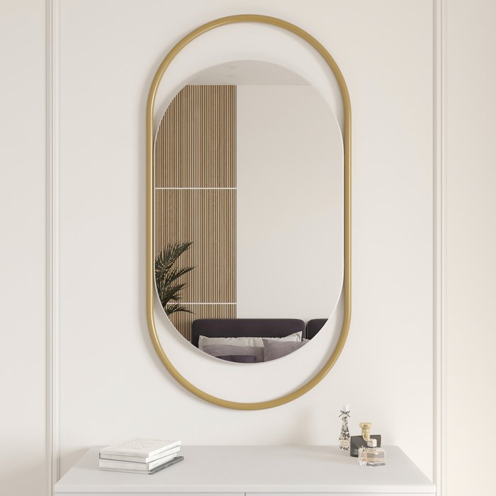 Дизайнерское настенное зеркало Evelix S в металлической раме золотого цвета - купить Настенные зеркала по цене 11900.0