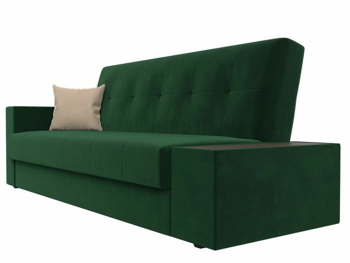 Диван-кровать Лига 020 темно-зеленого цвета со столиком справа (велюр) - лучшие Прямые диваны в INMYROOM