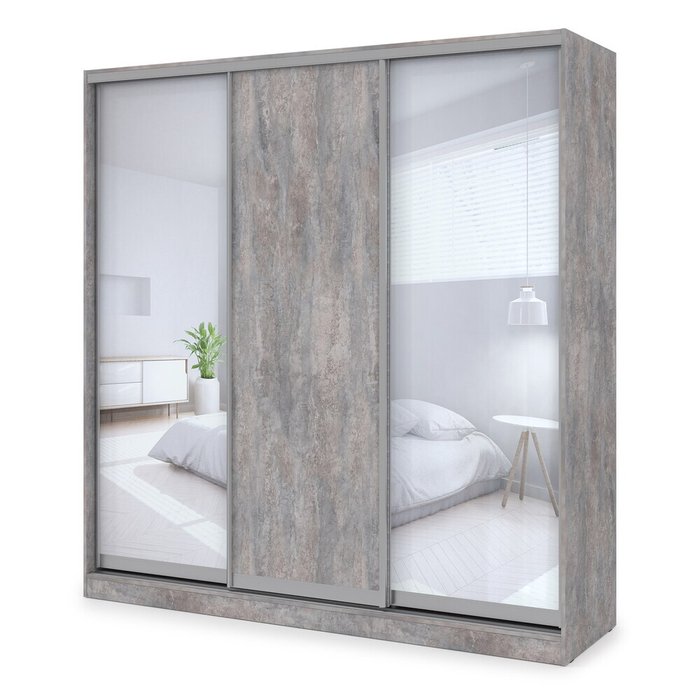Comfort 21.2 Трехдверный прямой шкаф-купе с зеркалом, комбинированное наполнение, ЛДСП, basalt, 210×60×220 см