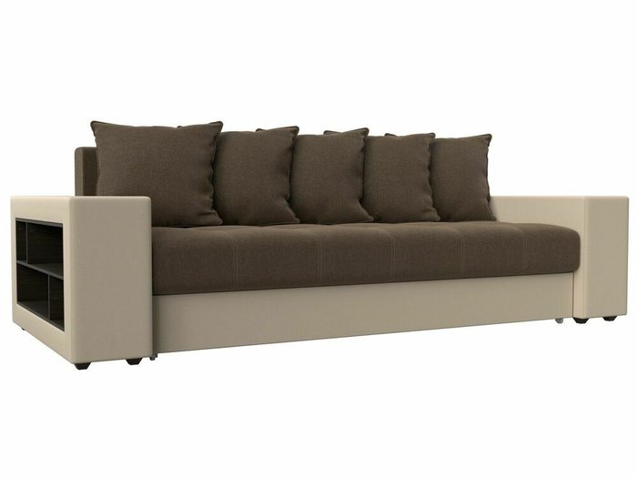 Прямой диван-кровать  Дубай  коричнево-бежевого цвета (ткань/экокожа) 