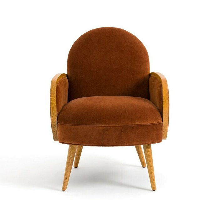 Кресло из велюра и дуба Buisseau оранжевого цвета - купить Интерьерные кресла по цене 48086.0