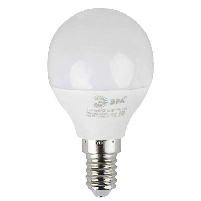 Лампа светодиодная E14 6W 4000K шар матовый белого цвета