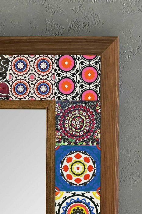 Настенное зеркало 33x33 с каменной мозаикой розово-синего цвета - лучшие Настенные зеркала в INMYROOM