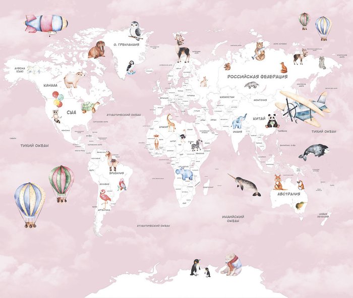 Фотообои Карта мира 1 на розовом фоне