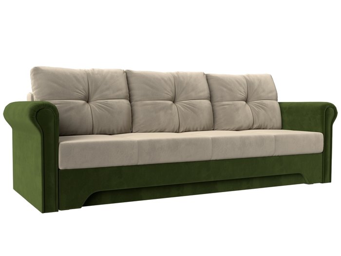Прямой диван-кровать Европа бежево-зеленого цвета