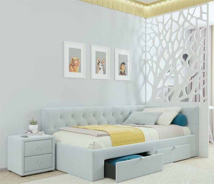 Кровать Afelia 90х200 мятного цвета с двумя ящиками и ортопедическим основанием  - купить Кровати для спальни по цене 24990.0