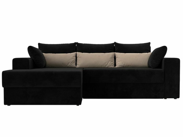 Угловой диван-кровать Майами черного цвета с бежевыми подушками левый угол - купить Угловые диваны по цене 52999.0