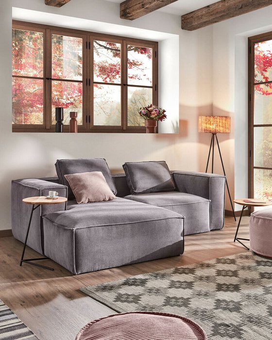 Угловой диван Grey Blok с оттоманкой - лучшие Угловые диваны в INMYROOM