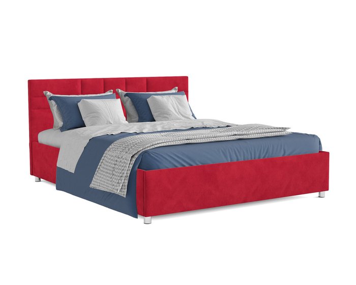 Кровать Нью-Йорк 140х190 красного цвета с подъемным механизмом (микровельвет)