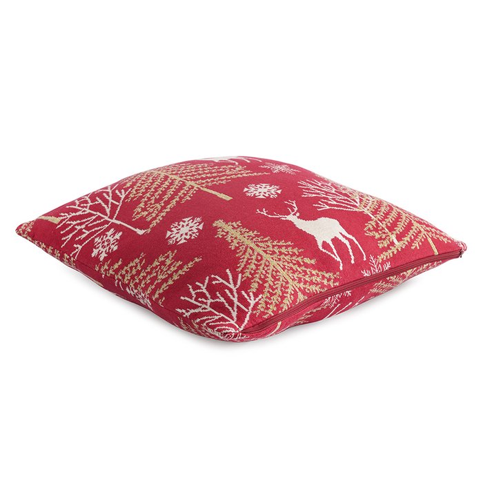 Подушка вязаная с новогодним рисунком Winter fairytale 45х45 красного цвета - лучшие Декоративные подушки в INMYROOM