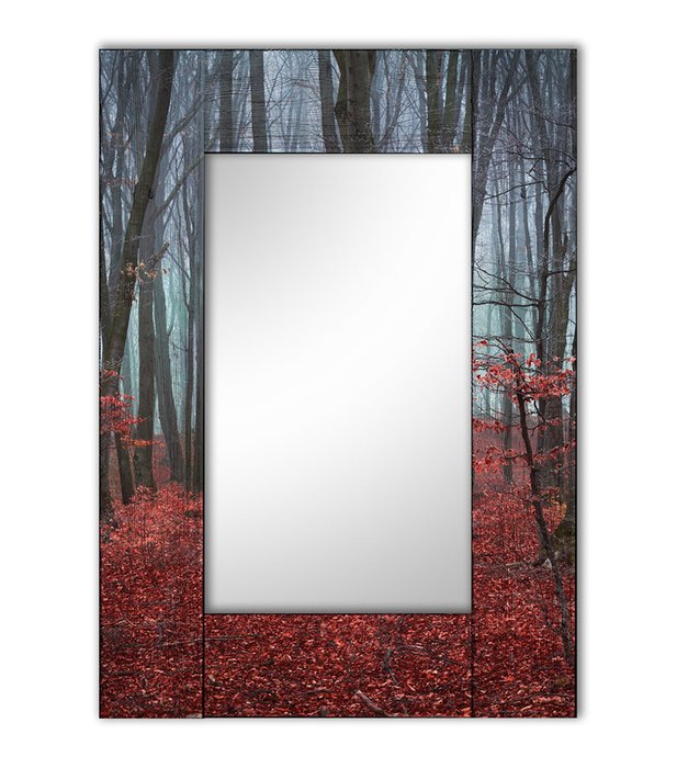  Настенное зеркало Сказочный лес с рамой из массива сосны 55х55