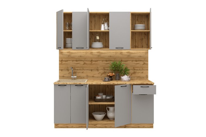 Кухня прямая Вивиан серого цвета 1.8 м со столешницей 26 мм - лучшие Кухонные гарнитуры в INMYROOM