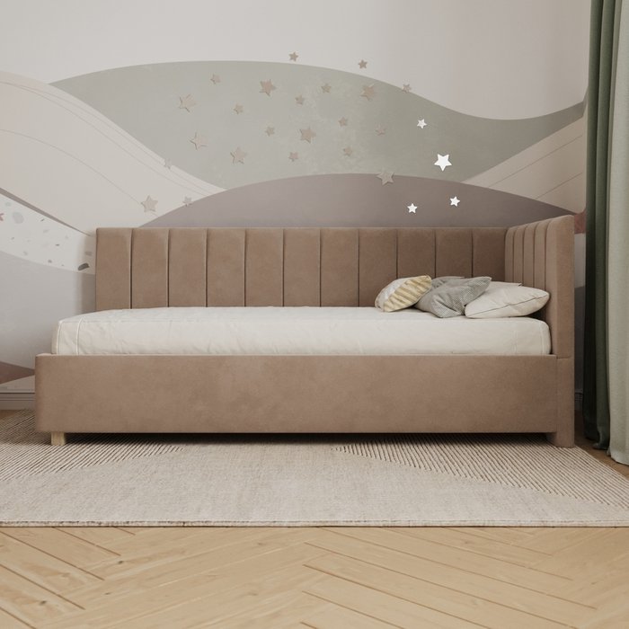 Кровать Помпиду 90х200 бежевого цвета без подъемного механизма - лучшие Одноярусные кроватки в INMYROOM