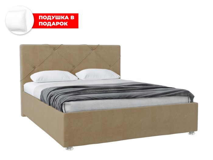 Кровать Моранж 140х200 в обивке из велюра темно-бежевого цвета с подъемным механизмом