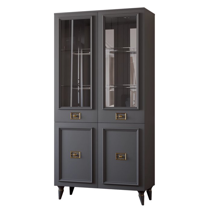 Шкаф-витрина Валенсия серого цвета с золотом