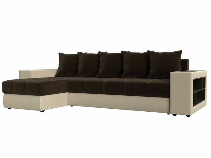 Угловой диван-кровать Дубай бежево-коричневого цвета (ткань/экокожа) левый угол