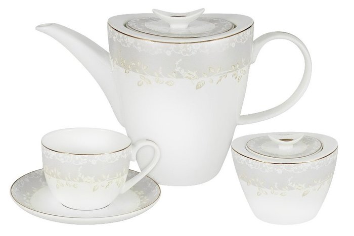 Чайный набор 14 предметов Венок белого цвета