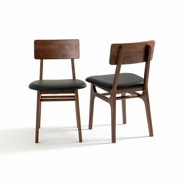 Комплект из двух стульев из массива орехового дерева и кожи Larsen коричневого цвета - лучшие Обеденные стулья в INMYROOM