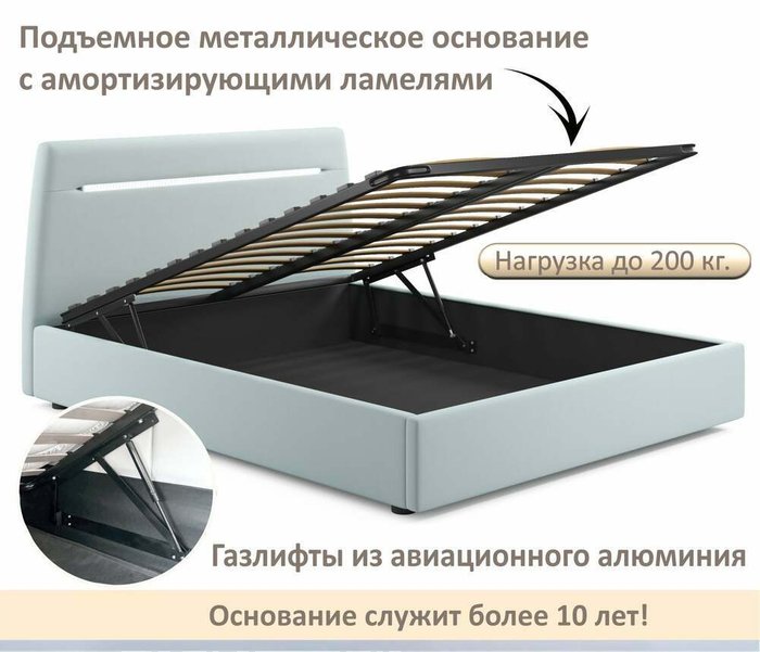 Кровать Neo 160х200 мятного цвета с подъемным механизмом и подсветкой - лучшие Кровати для спальни в INMYROOM Кровать Neo 160х200 мятного цвета с подъемным механизмом и подсветкой - лучшие Кровати для спальни в INMYROOM