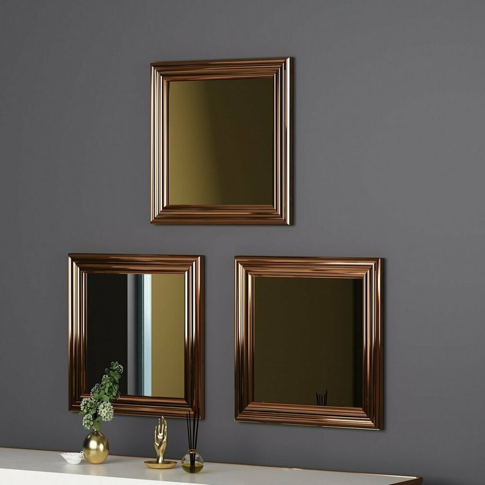 Набор их трех зеркал Decor 40х40 в раме бронзового цвета - купить Настенные зеркала по цене 24335.0