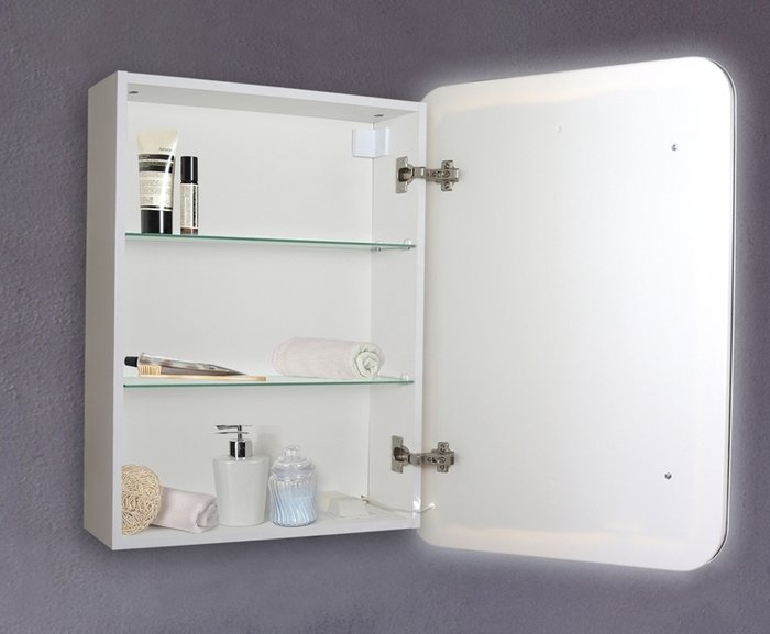 Шкаф-зеркало Фиджи белого цвета с подсветкой - лучшие Шкаф-зеркало в INMYROOM
