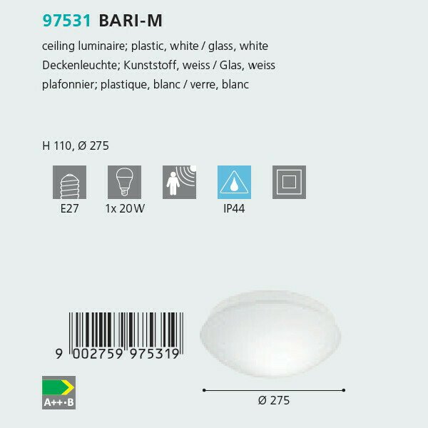 Потолочный светильник Bari-M белого цвета - лучшие Потолочные светильники в INMYROOM