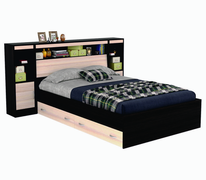 Комплект для сна Виктория 140х200 черно-коричневого цвета прикроватным блоком, ящиками и матрасом