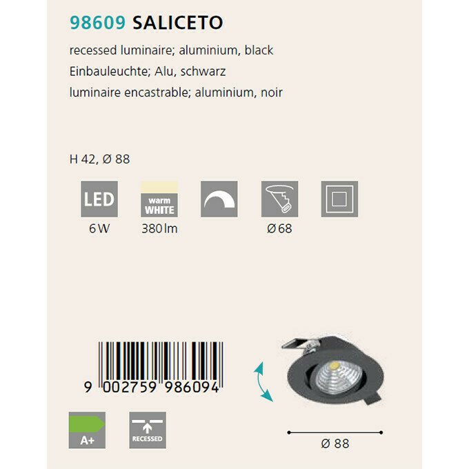 Светильник точечный Eglo Saliceto 98609 - купить Встраиваемые споты по цене 2190.0