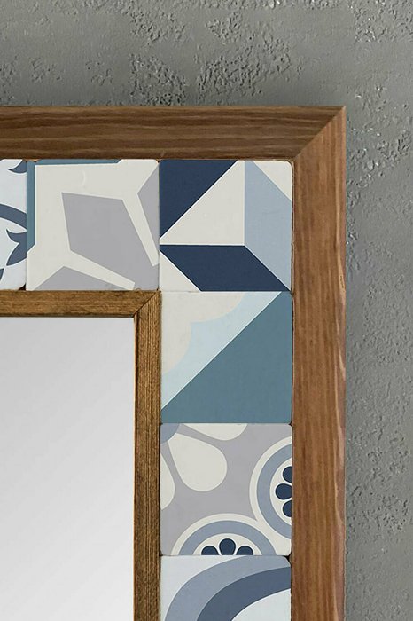 Настенное зеркало с каменной мозаикой 33x33 сине-белого цвета  - лучшие Настенные зеркала в INMYROOM