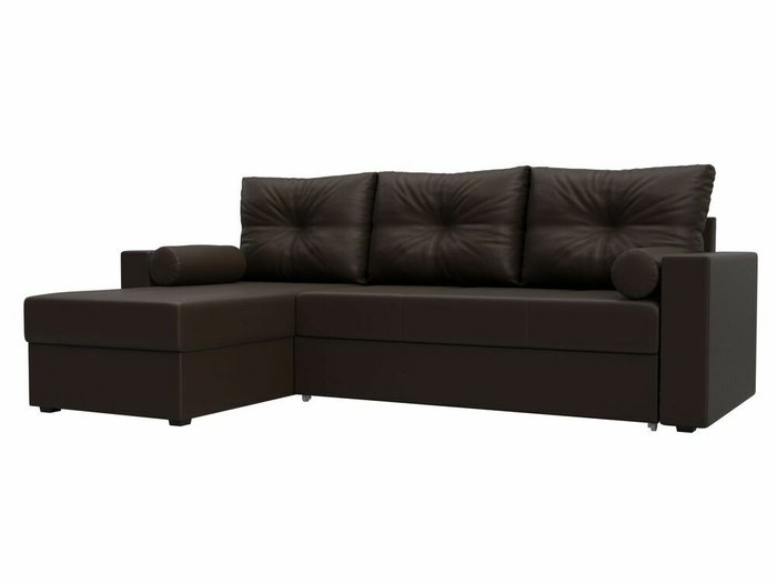 Угловой диван-кровать Верона коричневого цвета (экокожа) левый угол