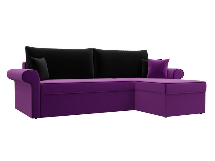 Угловой диван-кровать Милфорд черно-фиолетового цвета правый угол