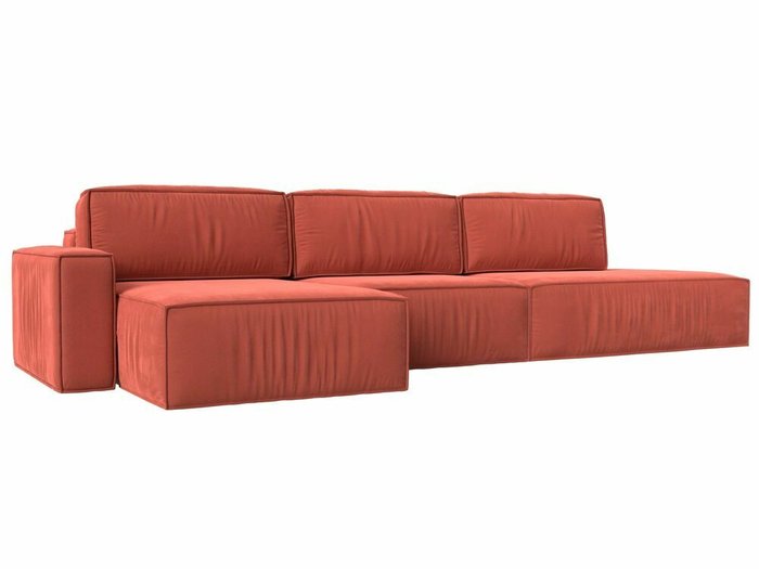 Угловой диван-кровать Прага модерн лонг кораллового цвета левый угол