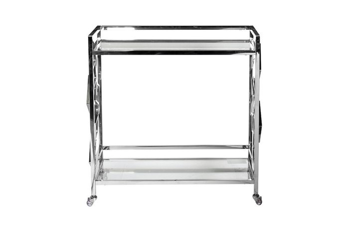 Сервировочный стол-тележка из стали и стекла 