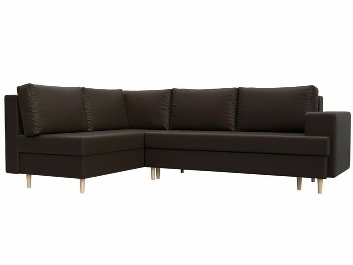 Угловой диван-кровать Сильвана коричневого цвета (экокожа) левый угол