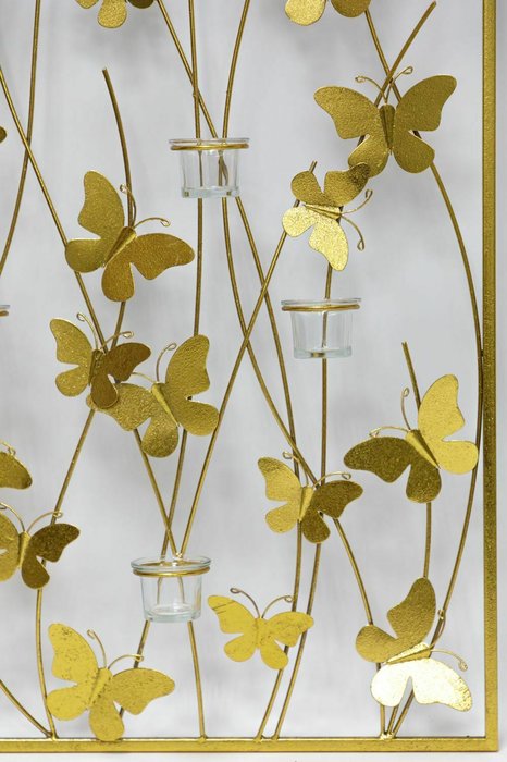Декор настенный со стеклянными подсвечниками золотого цвета - купить Декор стен по цене 10259.0