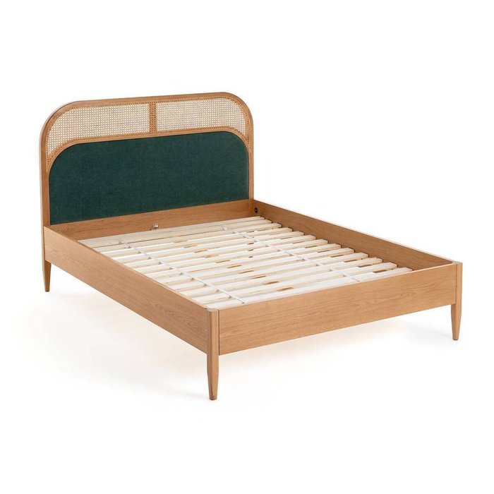 Кровать из плетеного материала и велюра с кроватным основанием Buisseau 160х200 бежевого цвета - лучшие Кровати для спальни в INMYROOM