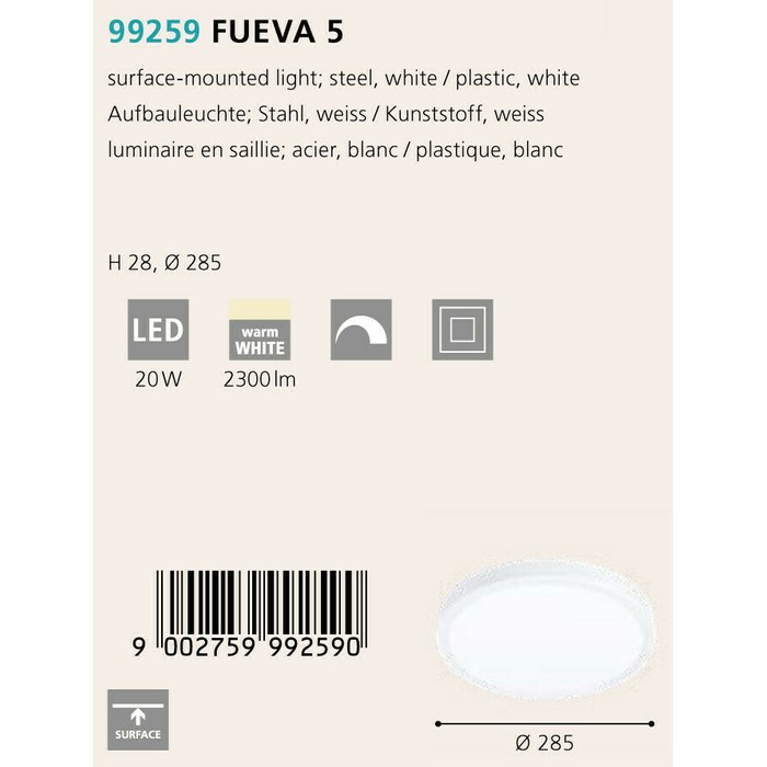Светильник точечный Fueva белого цвета - купить Потолочные светильники по цене 4390.0