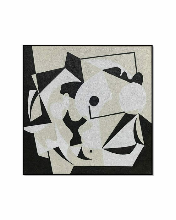 Интерьерная картина Untitled 100х100 бежево-черного цвета