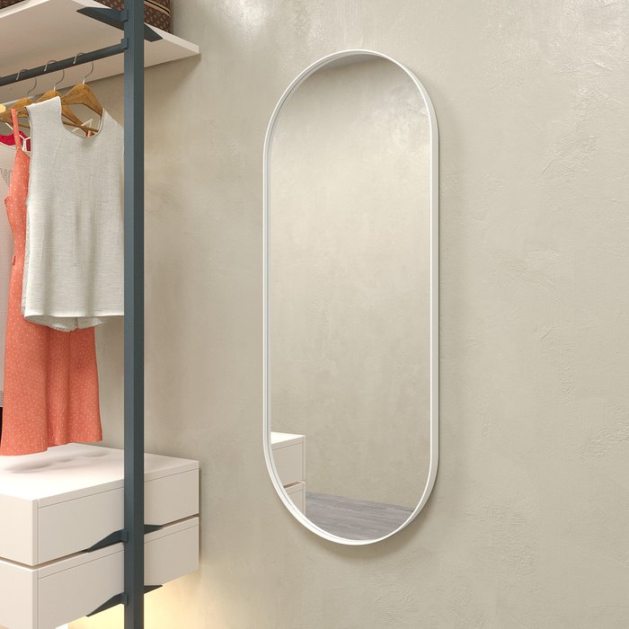 Дизайнерское настенное зеркало Nolvis M в тонкой металлической раме белого цвета - купить Настенные зеркала по цене 16900.0