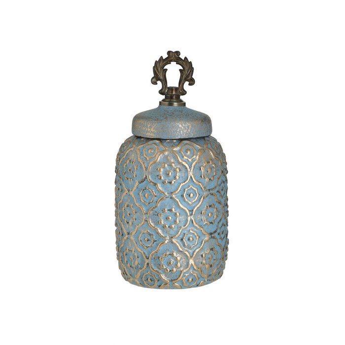Керамическая ваза сине-золотого цвета с крышкой